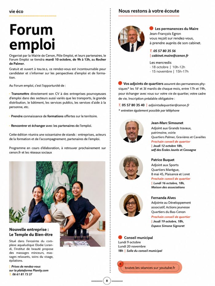 Page du magazine municipal annonçant l'ouverture du Temple du Bien-être